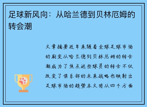 足球新风向：从哈兰德到贝林厄姆的转会潮
