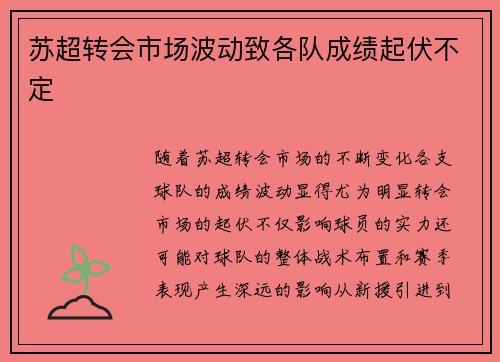 苏超转会市场波动致各队成绩起伏不定