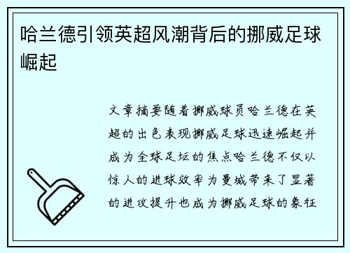 哈兰德引领英超风潮背后的挪威足球崛起