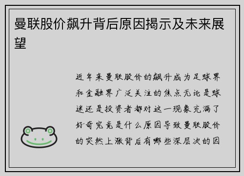 曼联股价飙升背后原因揭示及未来展望